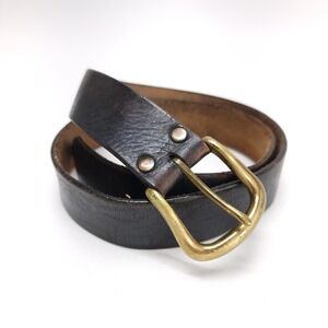 Leegin Belt 33-37 Full Grain Leather Tooled Dark Brown Distressed Solid Brass‎